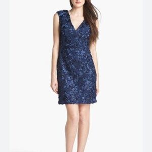 Marina Lace Sequins Floral  V-Neck Mini Navy Dress Size 4